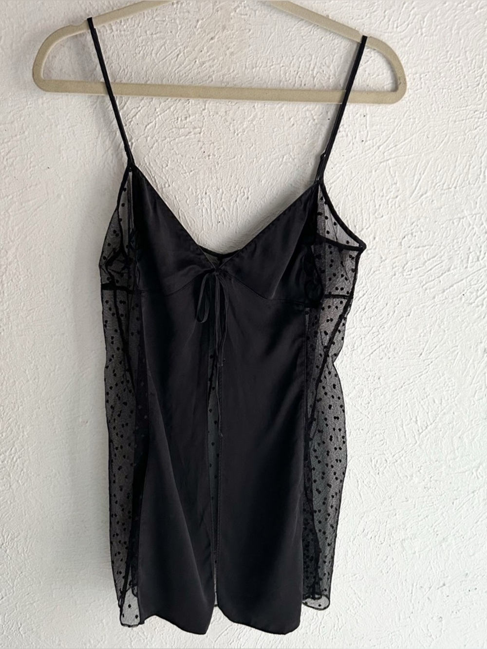 Y2K Victoria’s Secret Silk + Sheer Lace Split front Cami Top Black Large